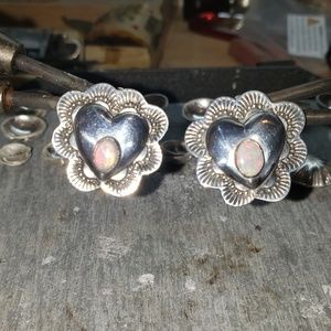 Handmade Fine Sterling Heart Opal Conch Earrings